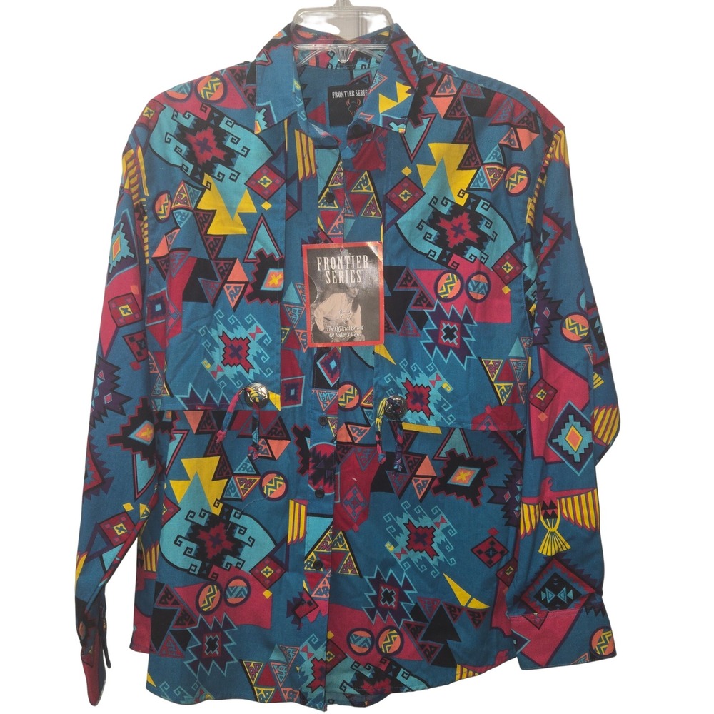 Frontier Series Southwestern Geometric Print Western Shirt Womens Large Vintage